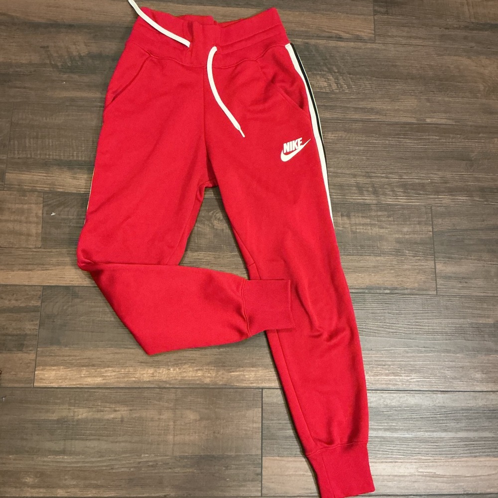 Nike Sportswear Side Stripe Jogger Pants Red White Black XS Tapered Sweats XS